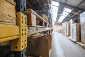 close up of storage facility shelf with yellow bars