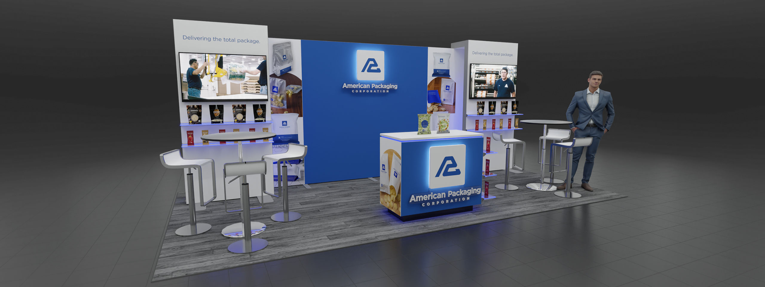 3D tradeshow booth render for American Packaging Corporation